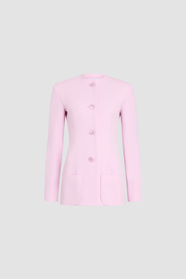 Patou - Fitted collarless sustainable wool blend jacket - No Label Orchid Ice - Pale pink fitted collarless jacket. Tone-on-tone buttons. Fitted cut.