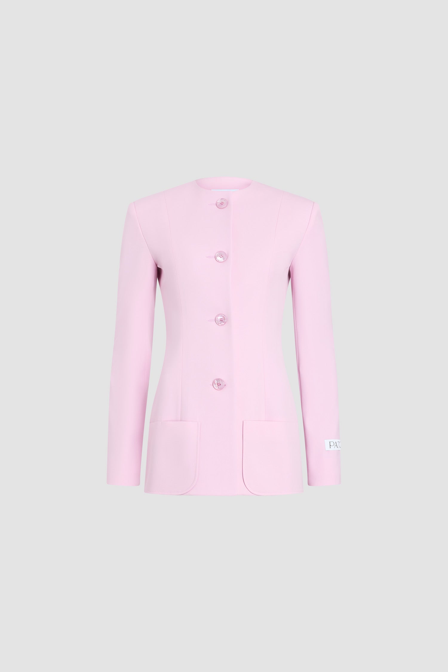 Patou - Veste ajustée sans col en laine mélangée éco-responsable - Orchid Ice - Veste ajustée sans col rose pâle. Boutons ton sur ton. Coupe ajustée.