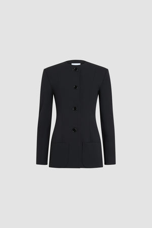 Fitted collarless wool blend jacket, eco-responsible – no logo