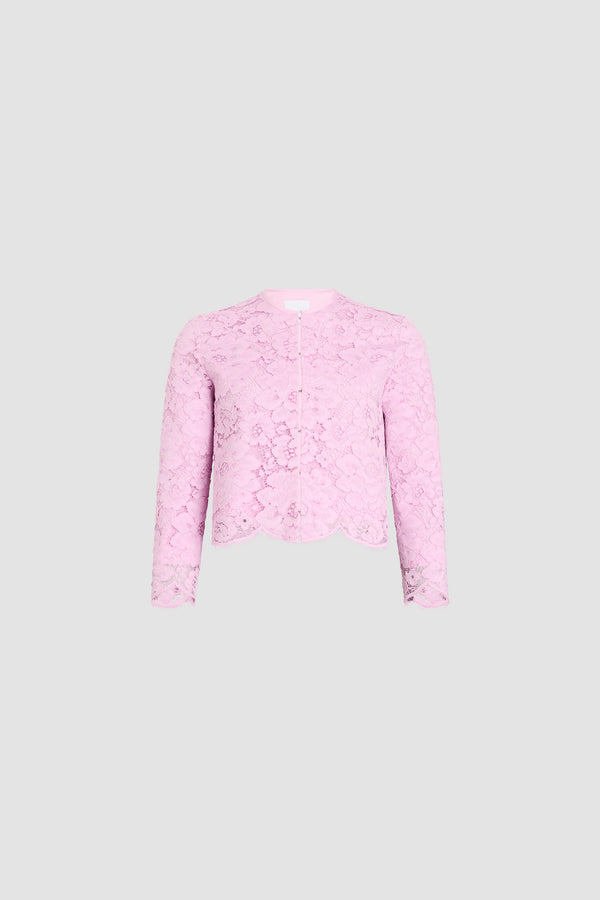 Patou - Giacca senza collo in pizzo misto cotone eco-responsabile - Pink Parfait - Giacca senza collo in pizzo rosa pallido. Maniche lunghe. Chiusura con bottoni.
