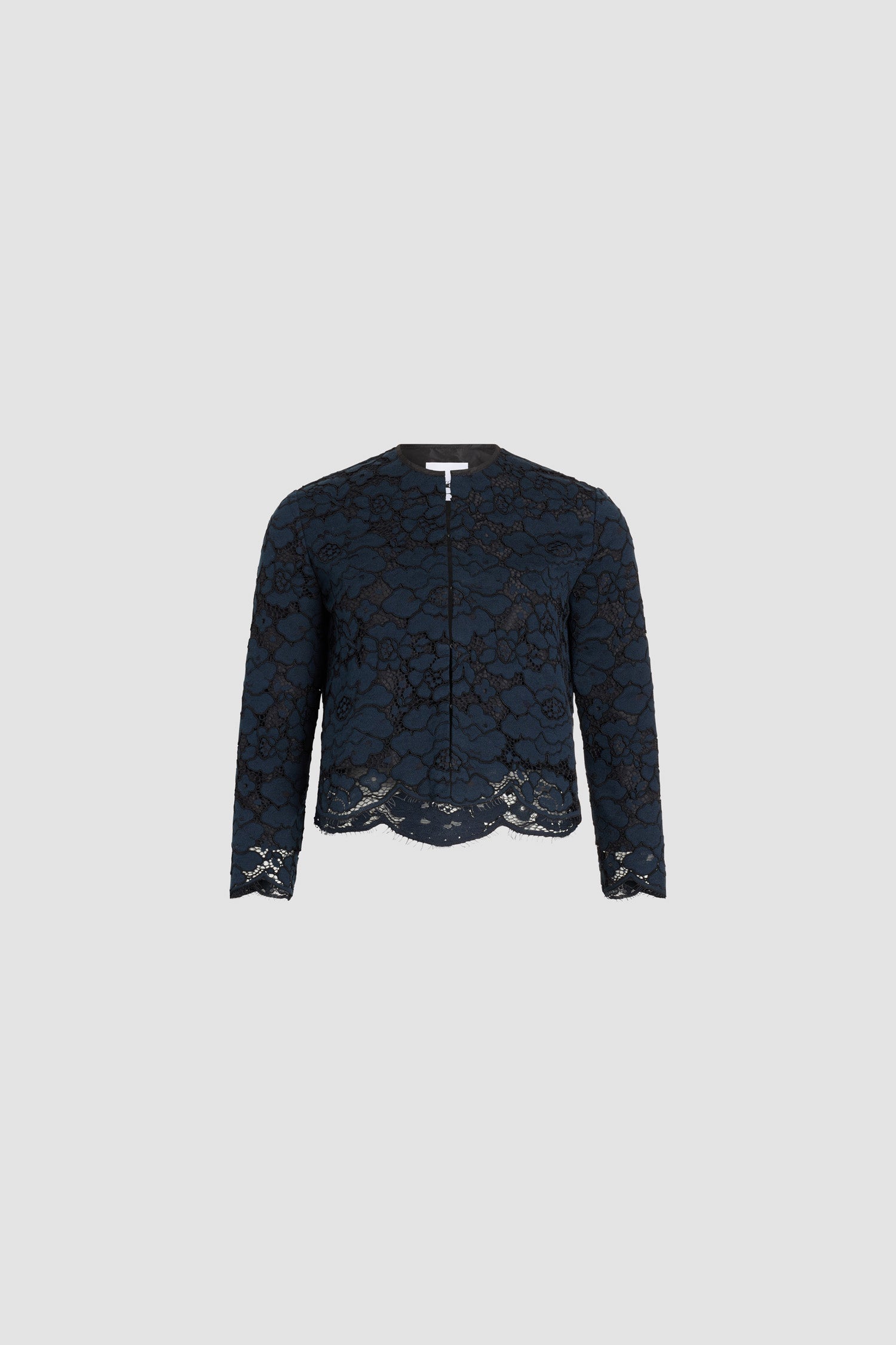 Patou - エコレスポンシブル コットン混紡レース ノーカラージャケット - Deep Sea Blue - ネイビーブルーカラーノーカラー レースジャケット。長袖。ボタン留め。
