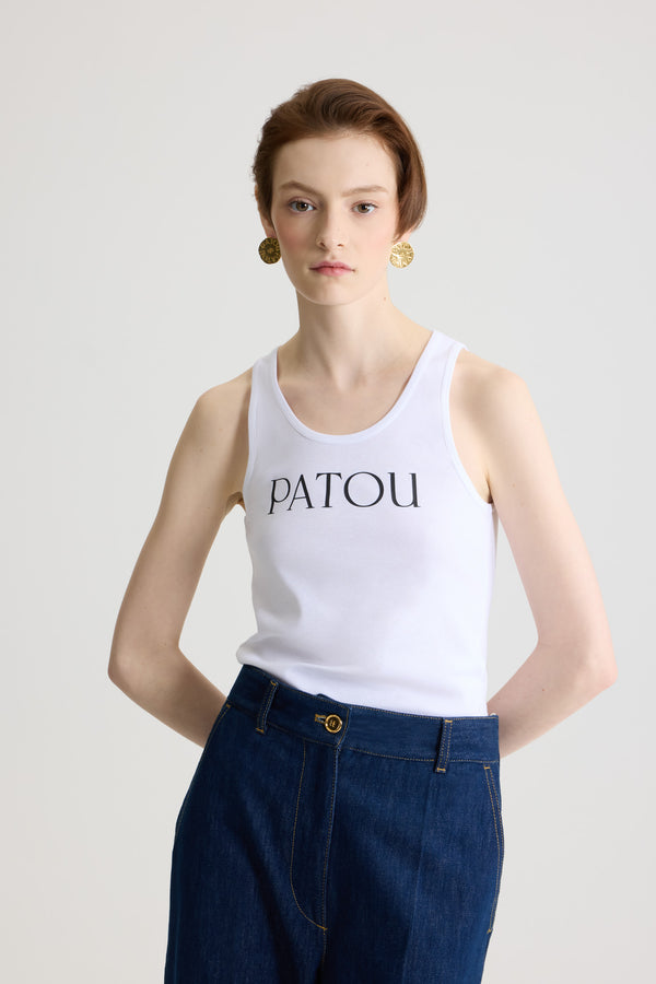 Patou - Patou tank top in organic cotton - White - White fitted tank top in organic cotton. Lettering logo at the front, monogram at the back.Unisex style; men should order one size up.