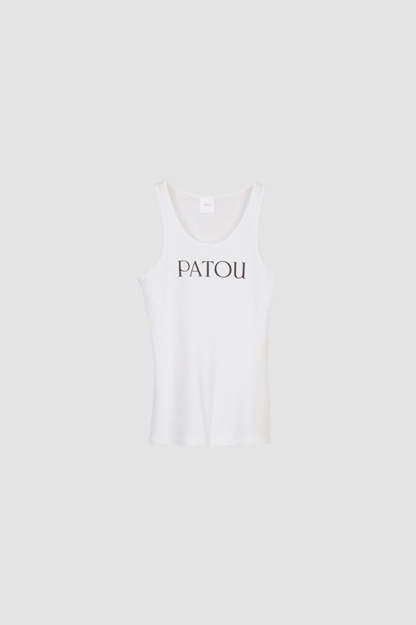 Patou - Patou tank top in organic cotton - White - White fitted tank top in organic cotton. Lettering logo at the front, monogram at the back.Unisex style; men should order one size up.
