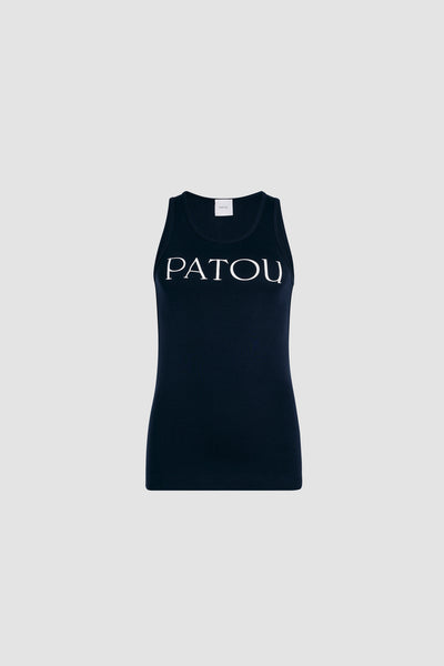 【PATOU】新着ロゴ水玉コットンネイビークロップトップ PATOU】新着ロゴ水玉コットンネイビークロップトップ Tシャツ