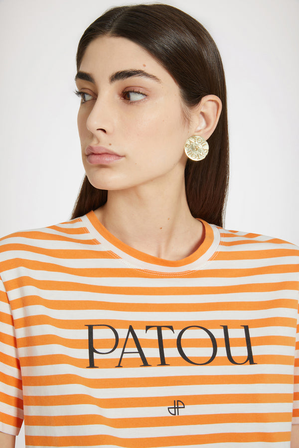 Patou - Maglietta Patou in cotone a righe - Light orange - Tra le righe.Maglietta in cotone. Righe arancione chiaro e bianche. Vestibilità classica. Collo tondo. Patou e JP sul davanti.