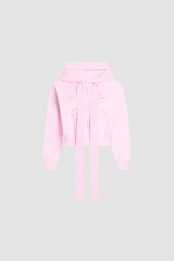 Patou - Felpa con cappuccio corta in cotone biologico - Candy Pink - Felpa con cappuccio corta rosa. Maniche lunghe. Coulisse in grosgrain. Logo Patou ricamato tono su tono.