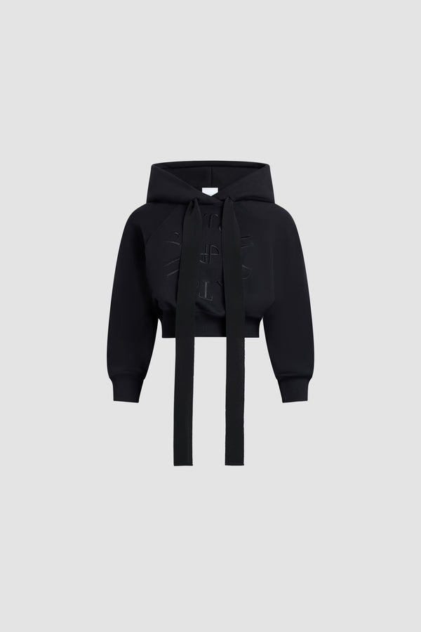 Patou - Short organic cotton hoodie - Black - Short black hoodie. Long sleeves. Grosgrain drawstrings. Tone-on-tone embroidered Patou logo.