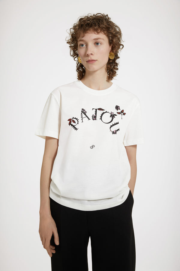 Patou - 곡선형 플로럴 파투 로고 디테일 오가닉 코튼 티셔츠