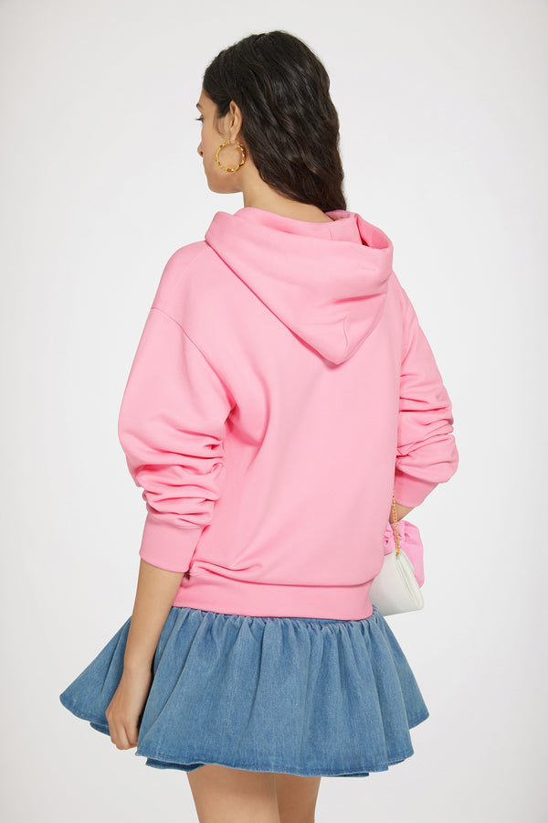 Patou - Felpa Patou Patou en coton bio - Pink - Patou mania.Felpa in cotone bio rosa. Vestibilità larga. Collo con cappuccio. Patou multicolore stampati sul davanti. Polsini e orlo a costine.