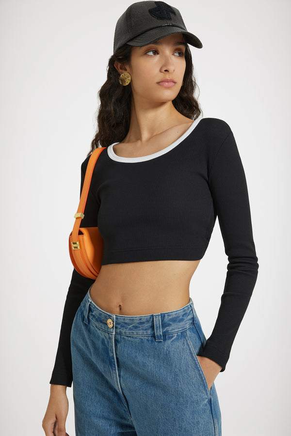 Patou - Kurzes T-Shirt mit offener Rückenpartie aus gerippter Baumwolle
