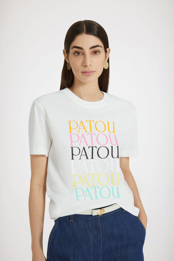 Patou - Patou Patou t-shirt in organic cotton - White - Patou! Patou! Patou!White organic cotton t-shirt. Regular fit. Crewneck. Multiple Patou logos printed at the front.