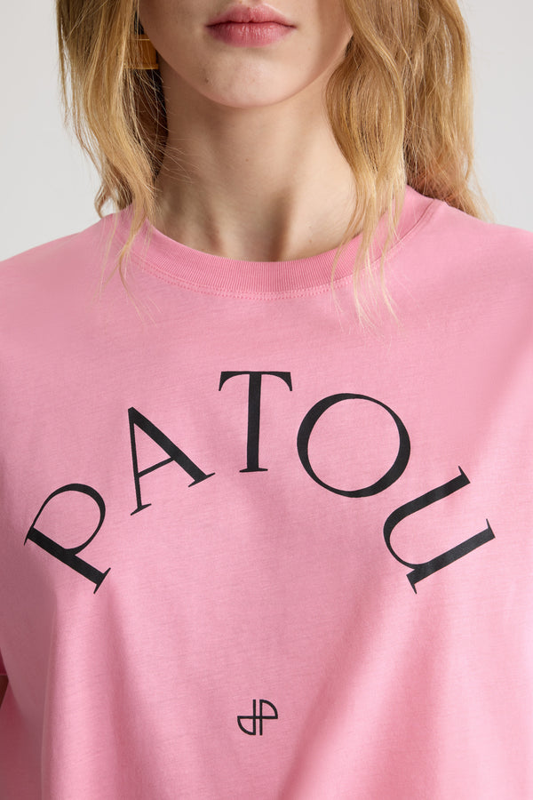 Patou - Patou logo and JP monogram t-shirt in organic cotton - Pink Pearl - Pink Pearl organic cotton t-shirt. Crewneck. Patou logo and JP monogram printed at the front.