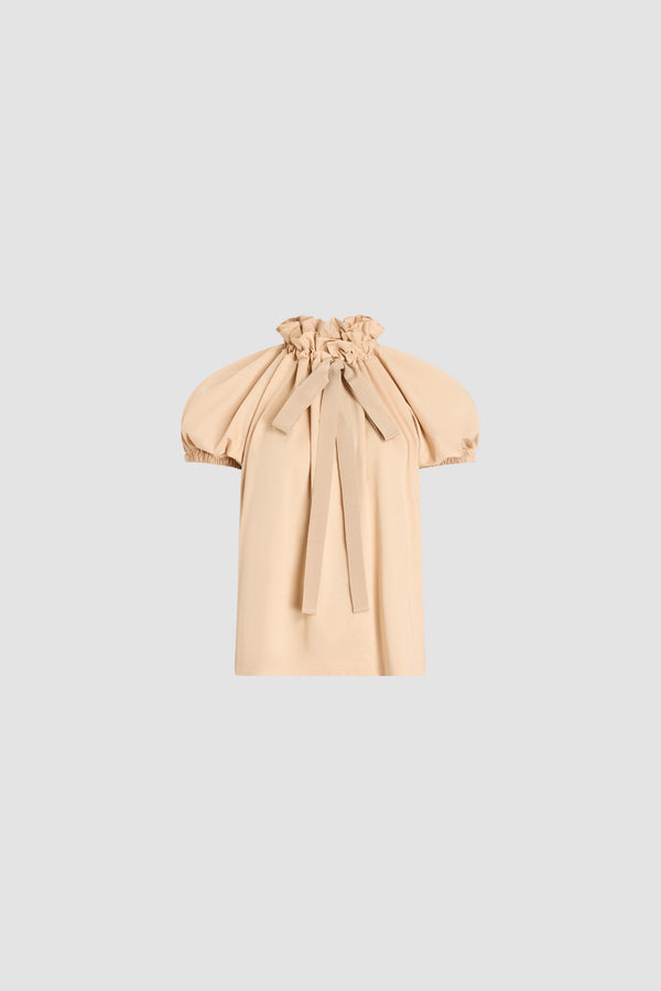 Patou - Voluminöses Top aus Bio-Baumwolle - Sand - Voluminöses sandfarbenes Top. Elastischer Ausschnitt mit Kordelzügen. Kurze Ärmel.