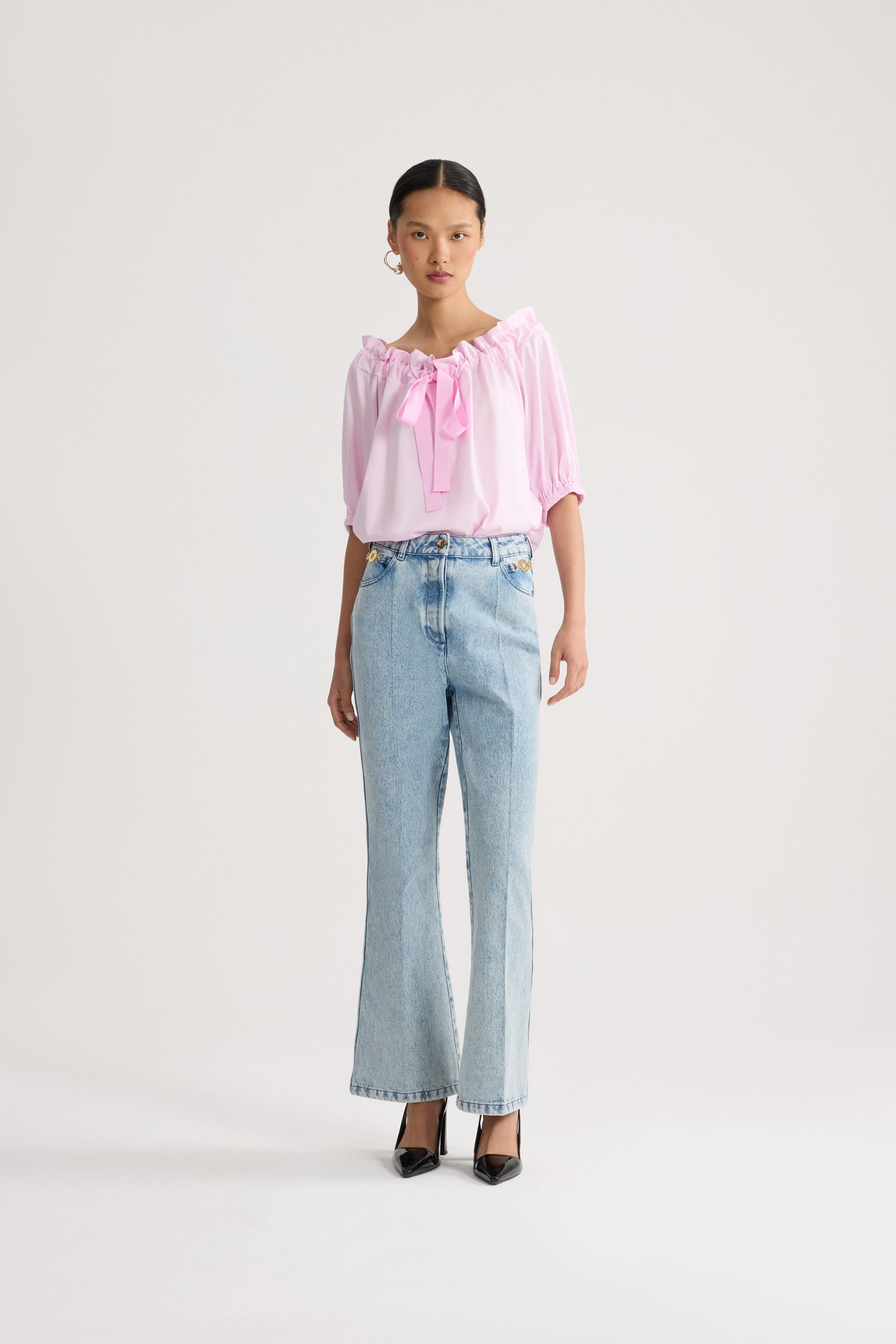 Patou - Haut à volume en coton bio - Candy Pink - Haut à volume rose. Encolure élastique avec cordons de serrage. Manches courtes.