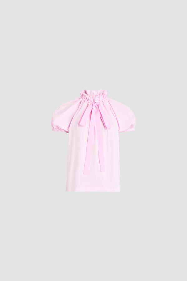 Patou - Voluminöses Top aus Bio-Baumwolle - Candy Pink - Voluminöses rosa Top. Elastischer Ausschnitt mit Kordelzügen. Kurze Ärmel.