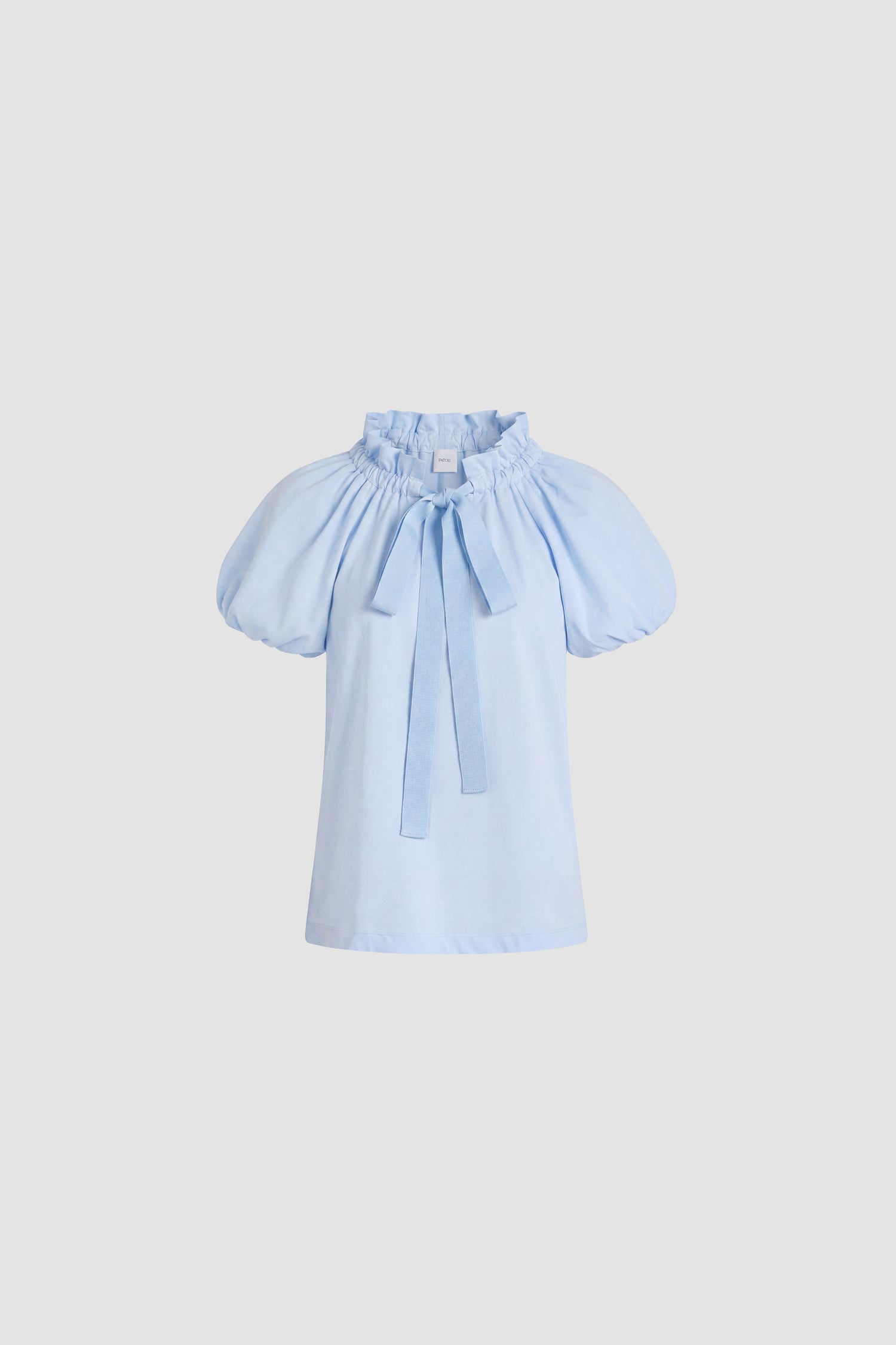 Patou - Voluminous organic cotton top - Alpine Blue - Voluminous alpine blue top​. Elasticated neckline with drawstrings. Short sleeves.