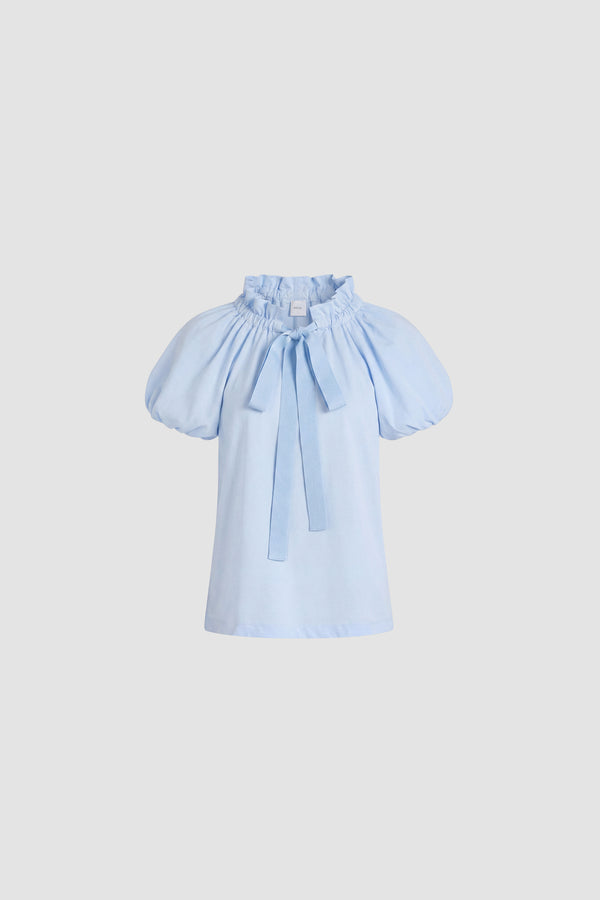 Patou - Voluminöses Top aus Bio-Baumwolle - Alpine Blue - Voluminöses alpinblaues Top. Elastischer Ausschnitt mit Kordelzügen. Kurze Ärmel.