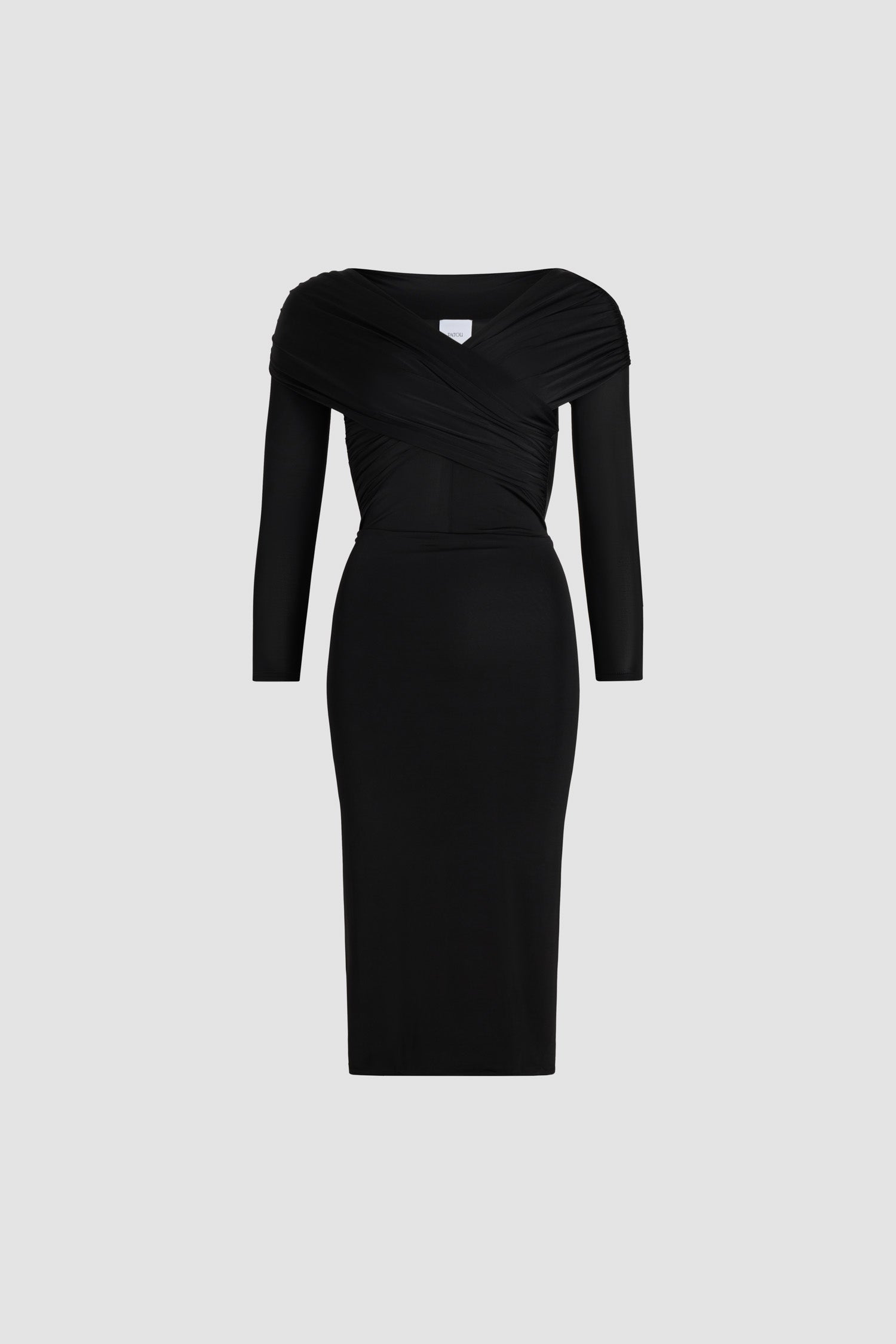Patou - Vestito incrociato in jersey stretch - Black - Vestito in jersey stretch nero. Vestibilità aderente. Lunghezza al ginocchio. Corpetto incrociato drappeggiato. Questo modello veste molto aderente.