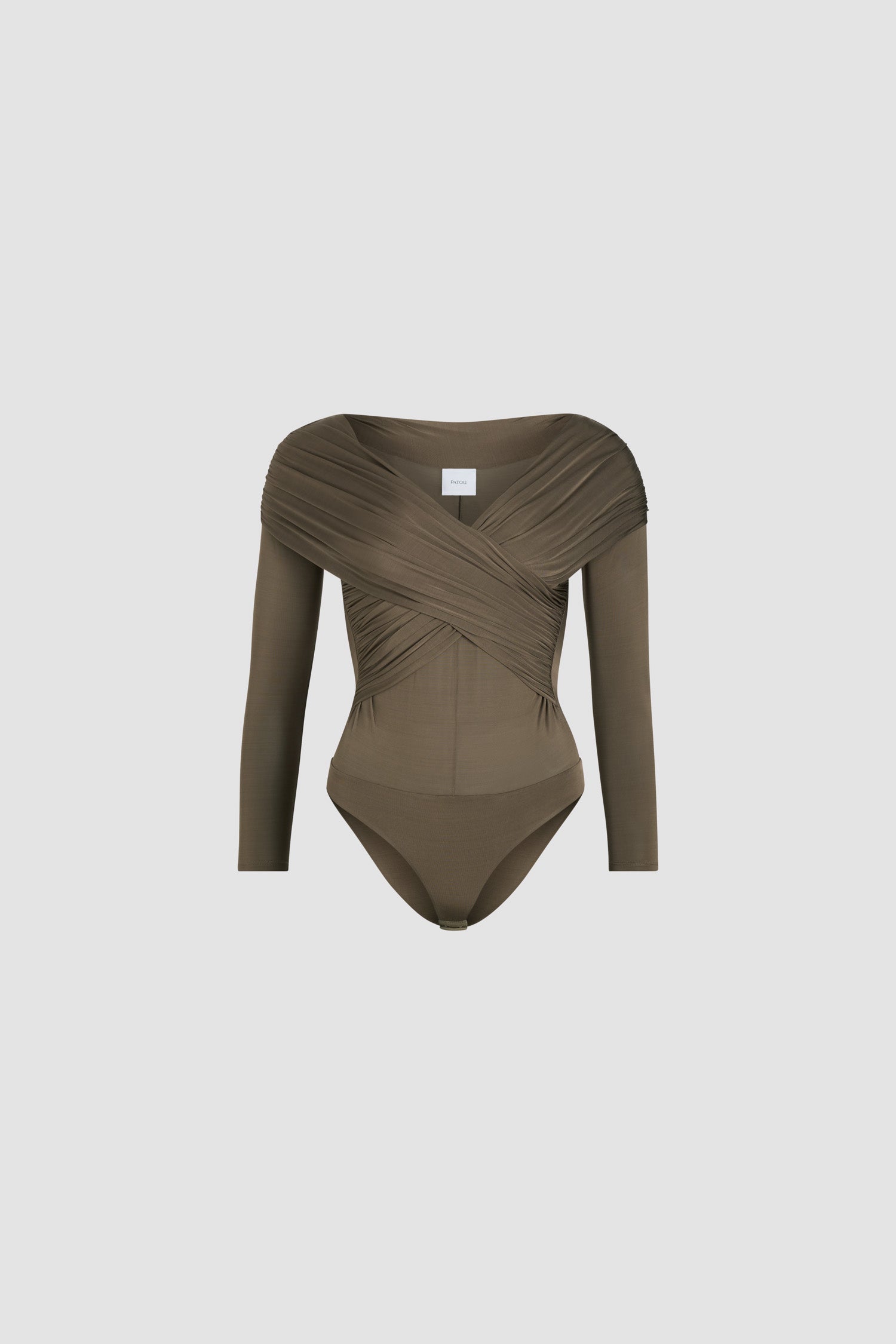 Patou - Body mit gewickelter Vorderseite aus Stretch-Jersey - Mocha - Hellbrauner Body aus Stretch-Jersey. Körpernah geschnitten. Gewickeltes Oberteil. Druckknopfverschluss.Dieser Stil fällt sehr klein aus.