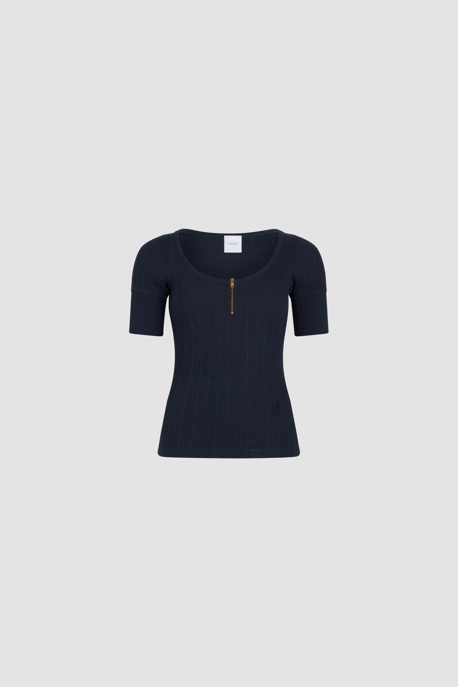 関税込み◎【PATOU】リブコットンブレンドスクープネックTシャツ Patou | リブ オーガニックコットンブレンド スクープネック Tシャツ