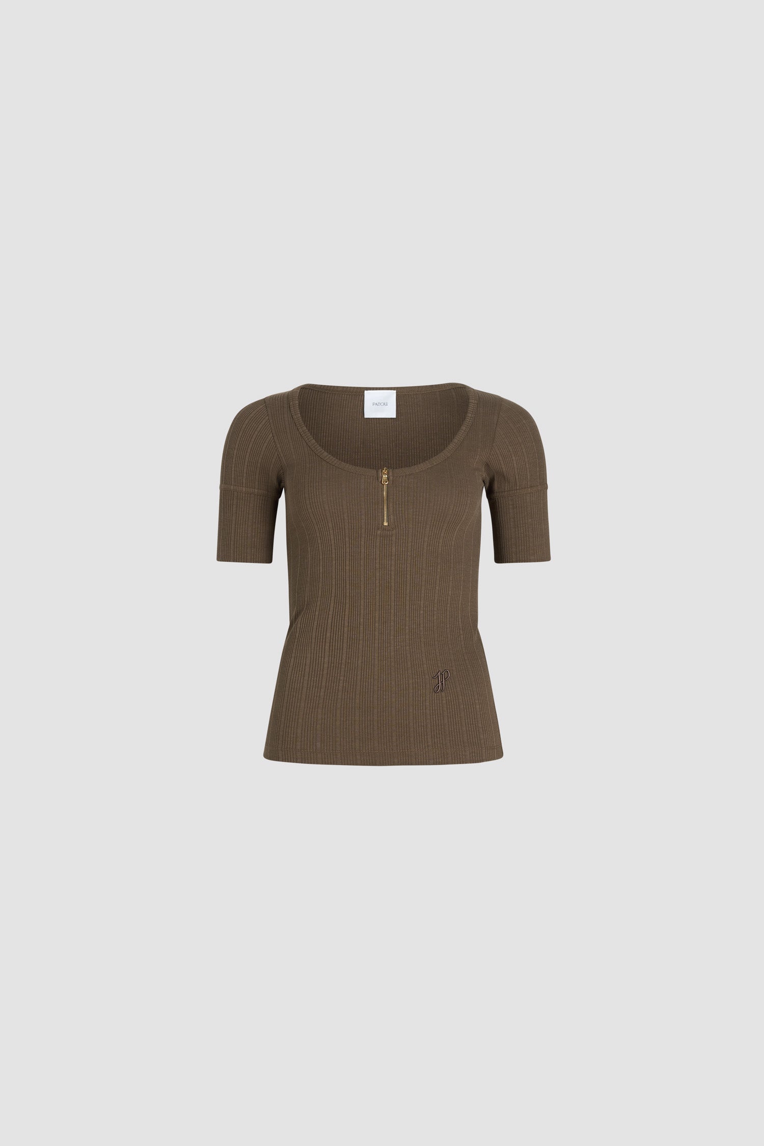 関税込み◎【PATOU】リブコットンブレンドスクープネックTシャツ Patou | リブ オーガニックコットンブレンド スクープネック Tシャツ