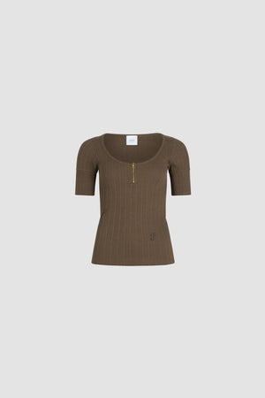 Maglietta con scollo tondo in misto cotone bio a costine