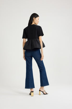 Ruffle hem t-shirt in organic cotton and faille
