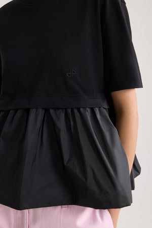 Maglietta con orlo a balza in cotone bio e faglia