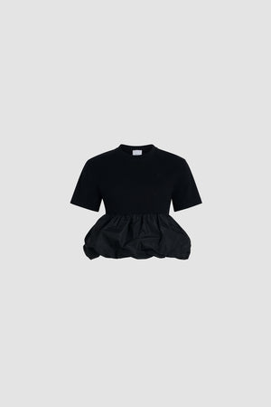 Ruffle hem t-shirt in organic cotton and faille