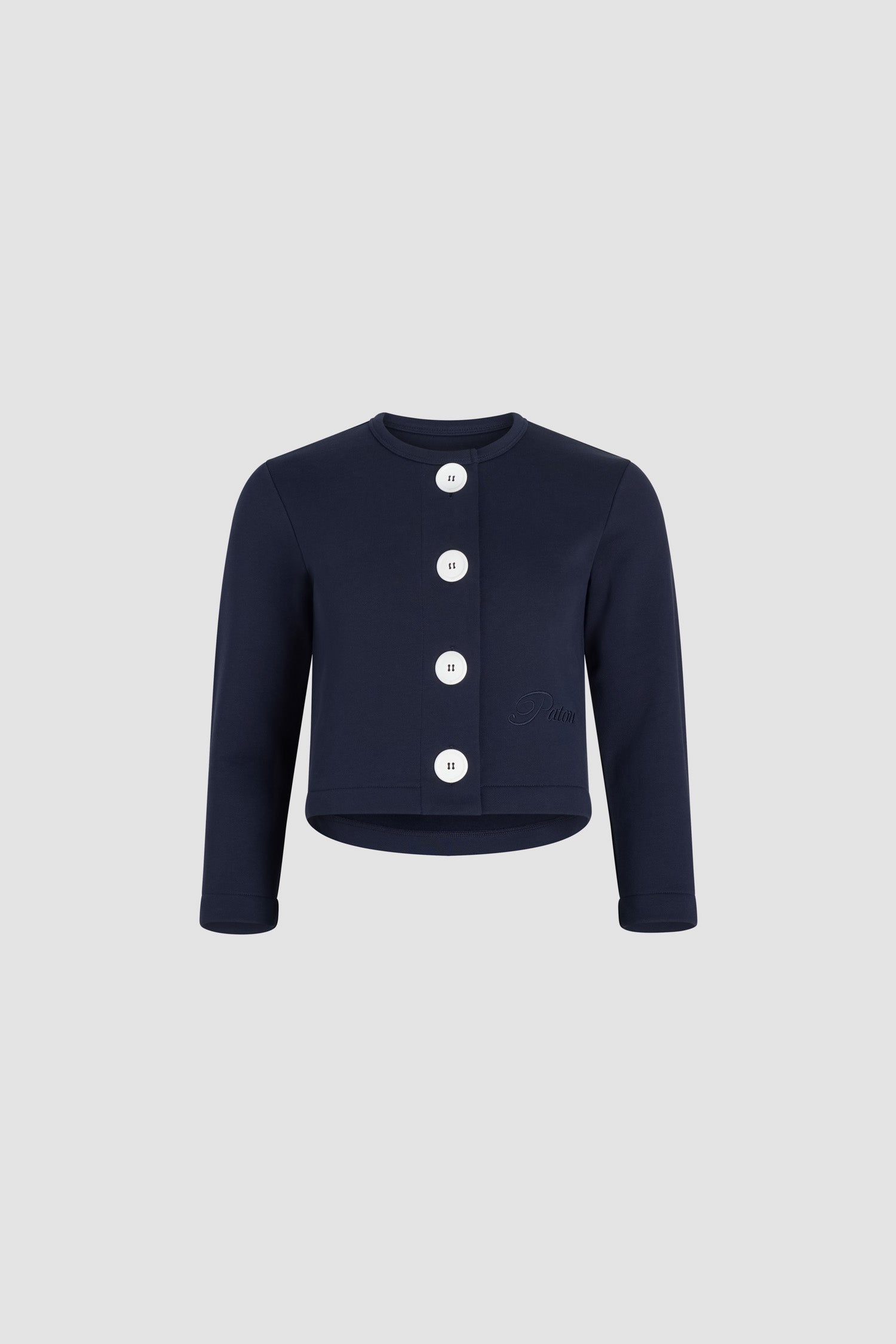 Patou - Cardigan a bottoni in cotone bio - Navy Black - Cardigan in cotone bio blu nero. Modello corto. Collo tondo. Maxi bottoni bianchi sul davanti. Logo Patou ricamato sul davanti.