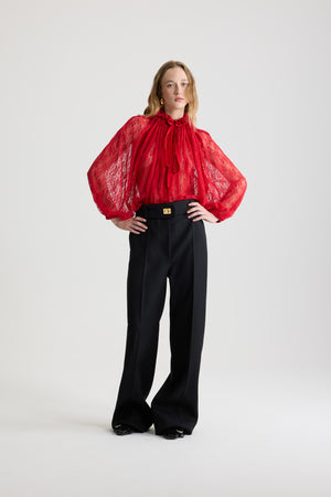 Iconic drawstring top in lace jersey