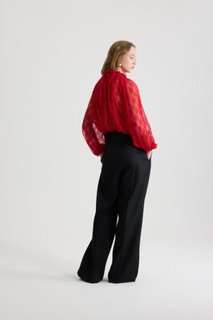 Iconic drawstring top in lace jersey