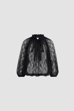 Iconic drawstring top in lace jersey