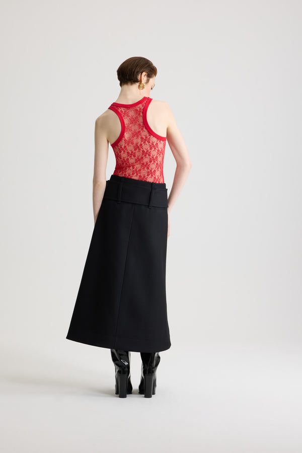 Patou - Canotta in jersey di pizzo - Babylone Red - Canotta in jersey di pizzo Babylone Red. Modello aderente. Collo e giromanica a costine.