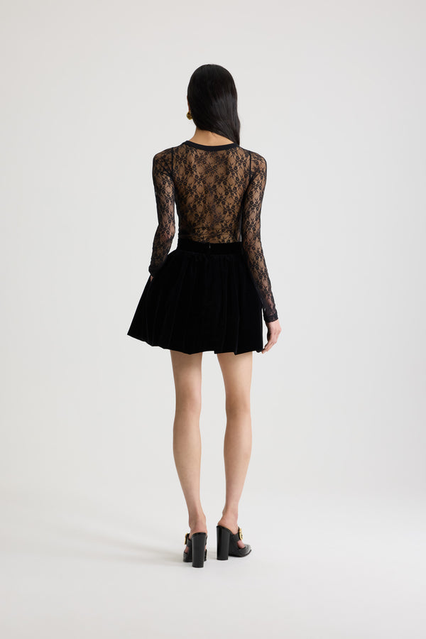 Patou - Second skin top in lace jersey - Black - Black lace jersey top. Second skin silhouette. Ribbed collar.