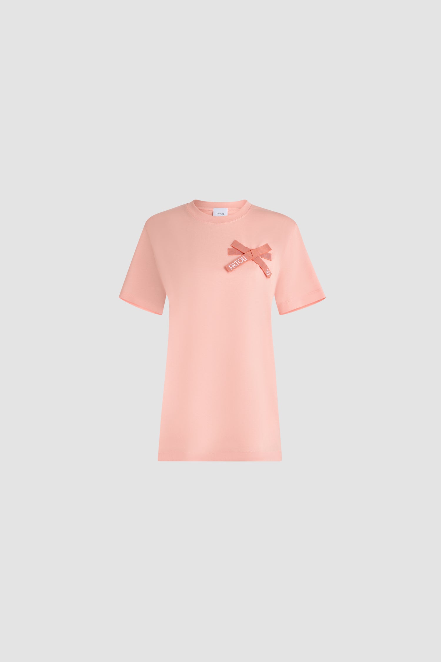 Patou - Organic cotton knot T-shirt - Winter Blush - Pink knot T-shirt. Short sleeves. Pink knot sewn on the front.