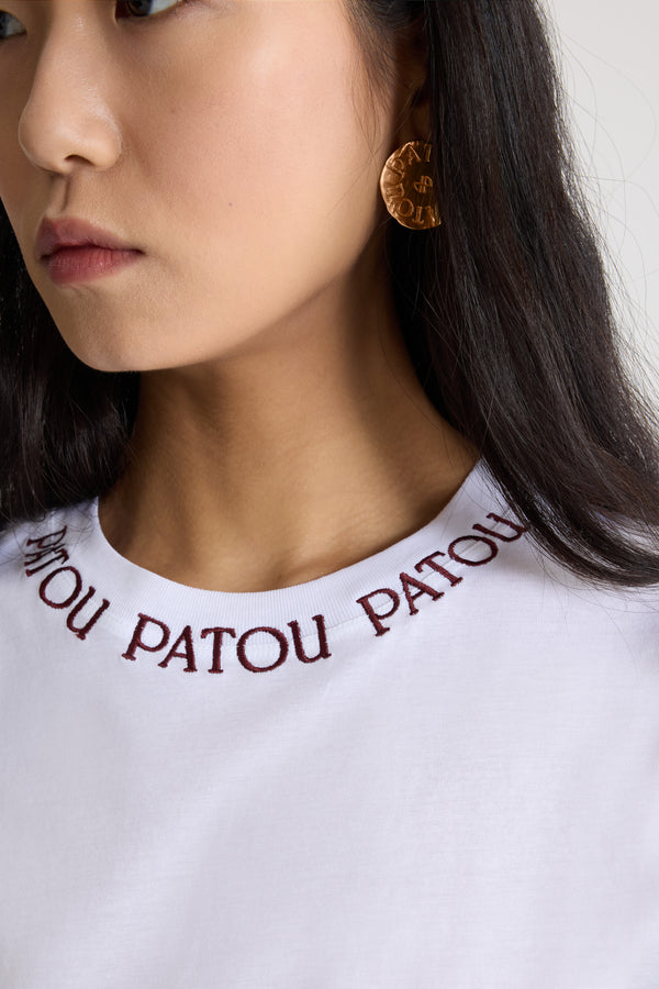 Patou - Patou logo embroidered t-shirt in organic cotton - White - White organic cotton t-shirt. Regular fit. Crewneck with embroidered Patou logo.