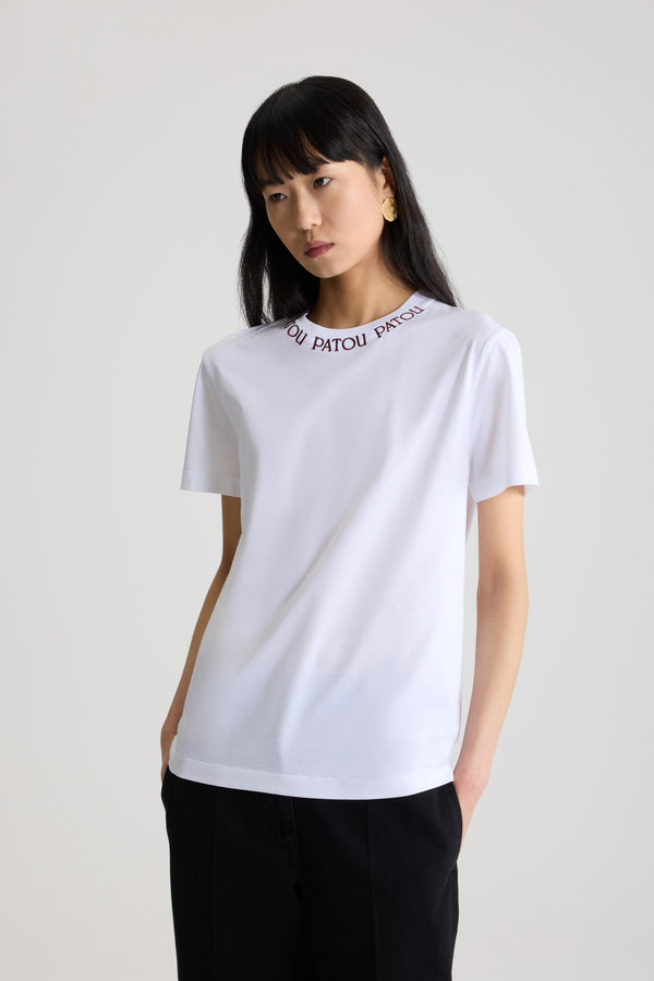 Patou - Patou logo embroidered t-shirt in organic cotton - White - White organic cotton t-shirt. Regular fit. Crewneck with embroidered Patou logo.