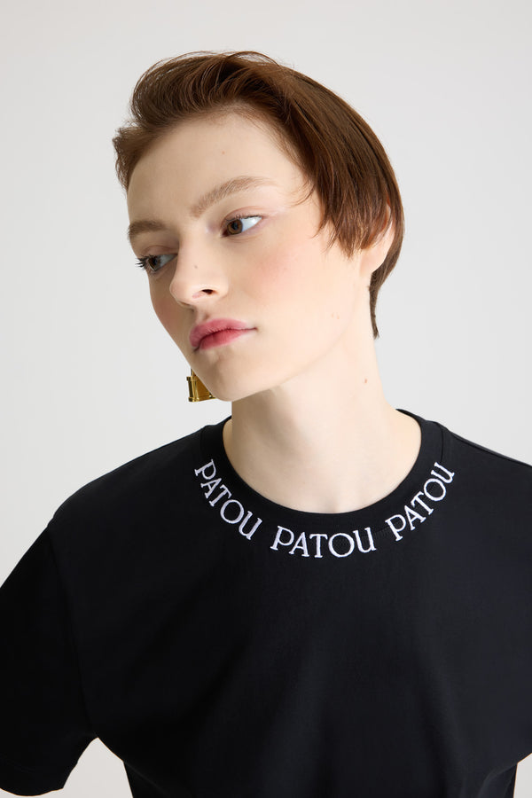 Patou - Patou logo embroidered t-shirt in organic cotton - Black - Black organic cotton t-shirt. Regular fit. Crewneck with embroidered Patou logo.