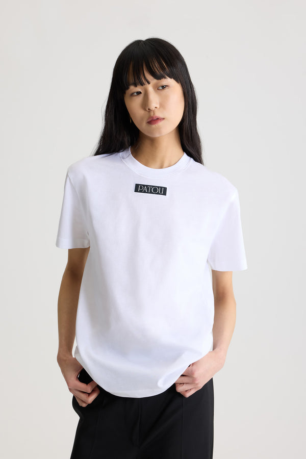 Patou - Patou logo label t-shirt in organic cotton - White - White organic cotton t-shirt. Regular fit. Crewneck. Patou logo label sewn at the front.