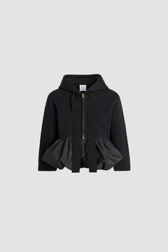 Ruffle hem zip-up hoodie in organic cotton and faille