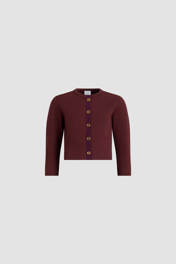 Patou - オーガニックコットンフリース カーディガン - Syrah - シラーバーガンディのオーガニックコットンフリース製カーディガン。ラウンドネック。ゴールドトーンのJP刻印入りボタンとグログランプラケット付きのボタンフロント。フロントにパトゥロゴ刺繍。