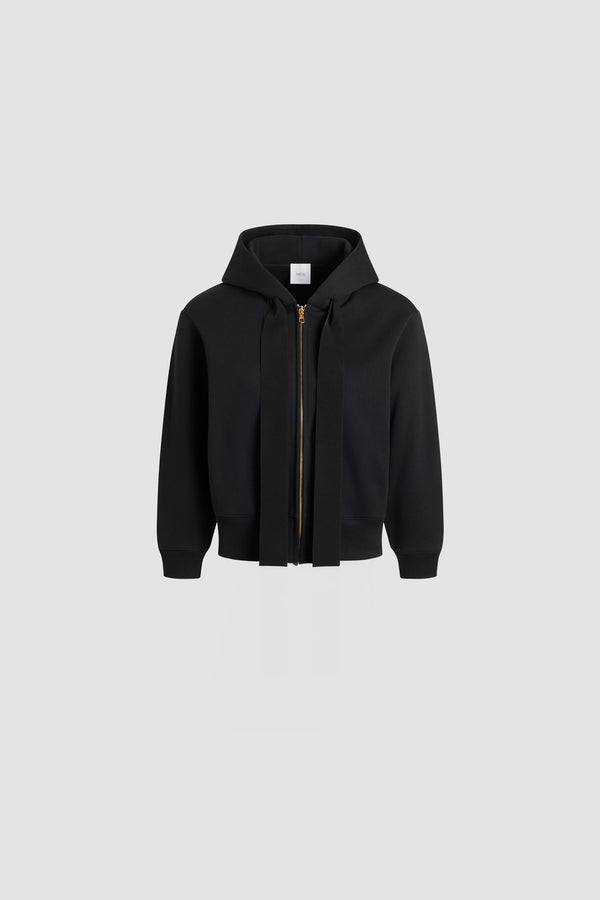 Patou - Patou logo and JP monogram zip-up hoodie in organic cotton fleece - Black - Black organic cotton fleece hoodie. Hooded collar with grosgrain drawstring. Gold-tone zip at the front. Embroidered Patou logo and JP monogram at the back. Side pockets. Ribbed cuffs and hem.