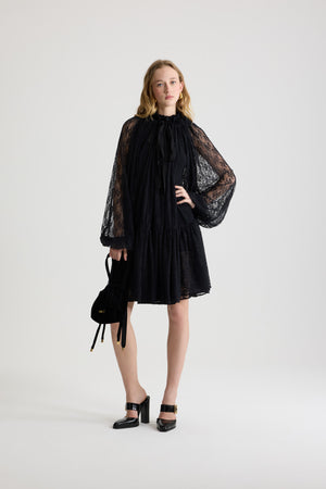 Vestito mini iconico con coulisse in jersey di pizzo