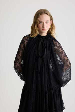 Vestito mini iconico con coulisse in jersey di pizzo