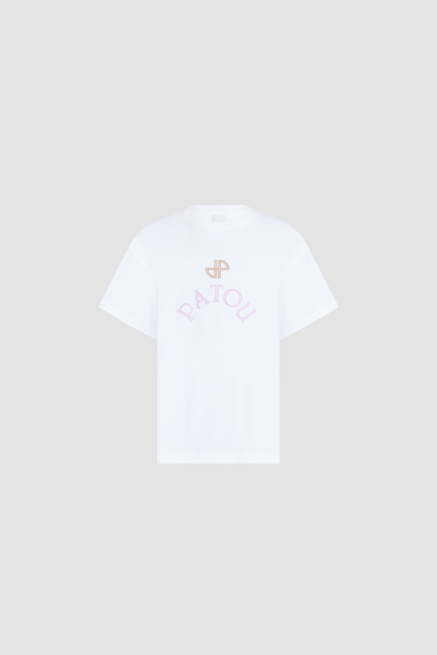 Patou - T-shirt oversize in cotone biologico - White - T-shirt oversize bianca. Maniche corte. Logo JP Patou ricamato rosa sul davanti.