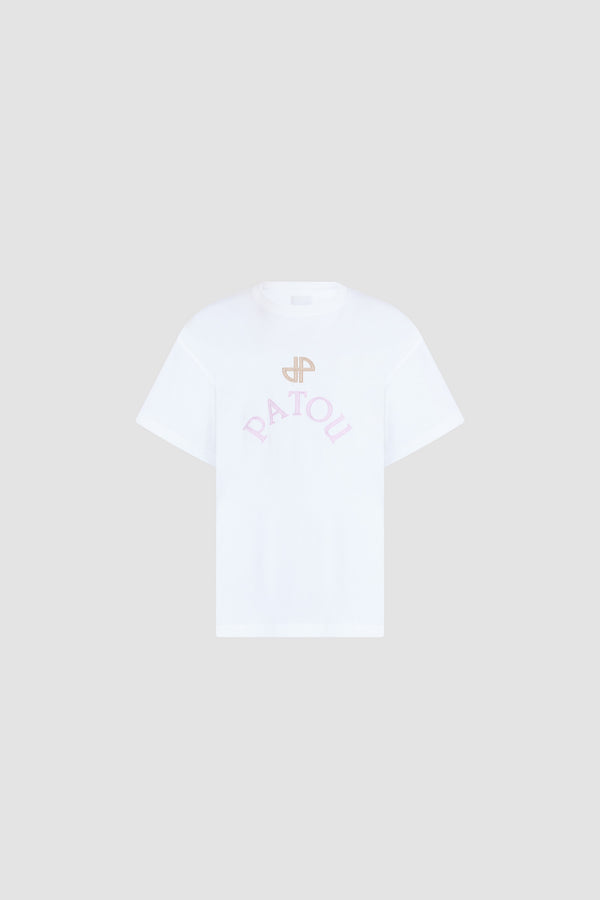 Patou - Oversized T-Shirt aus Bio-Baumwolle - White - Weißes Oversized T-Shirt. Kurze Ärmel. Rosa gesticktes JP Patou Logo auf der Vorderseite.