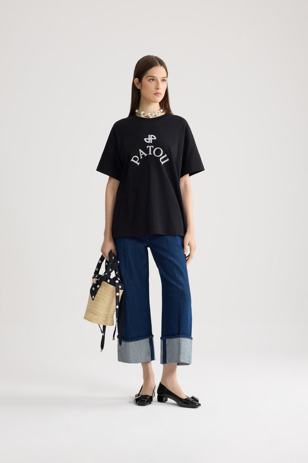 Patou - Organic cotton oversized T-shirt - Black - Black oversized T-shirt. Short sleeves. White embroidered JP Patou logo on the front.