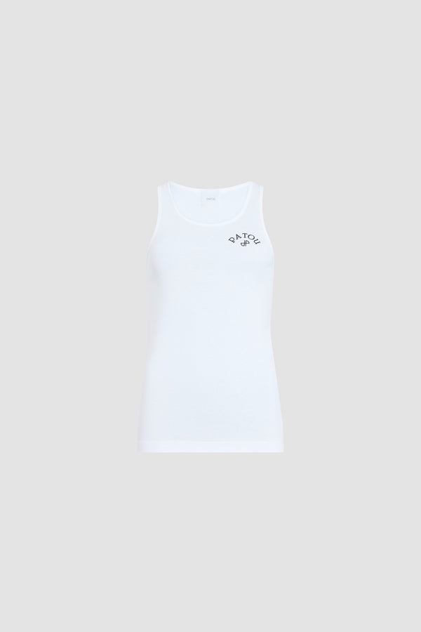 Patou - Organic cotton embroidered tank top - White - White embroidered tank top. Ribbed knit. Navy blue embroidered Patou logo on the front.