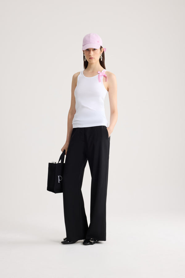 Patou - Organic cotton knot strap tank top - White - White knot strap tank top. Strap with pink knot. Pink embroidered Patou logo on the front.